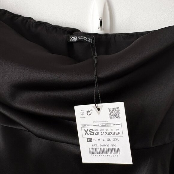 Zara Strapless Asymmetrical Hem Satin Effect Mini Dress NWT Black Size XS - Picture 10 of 12